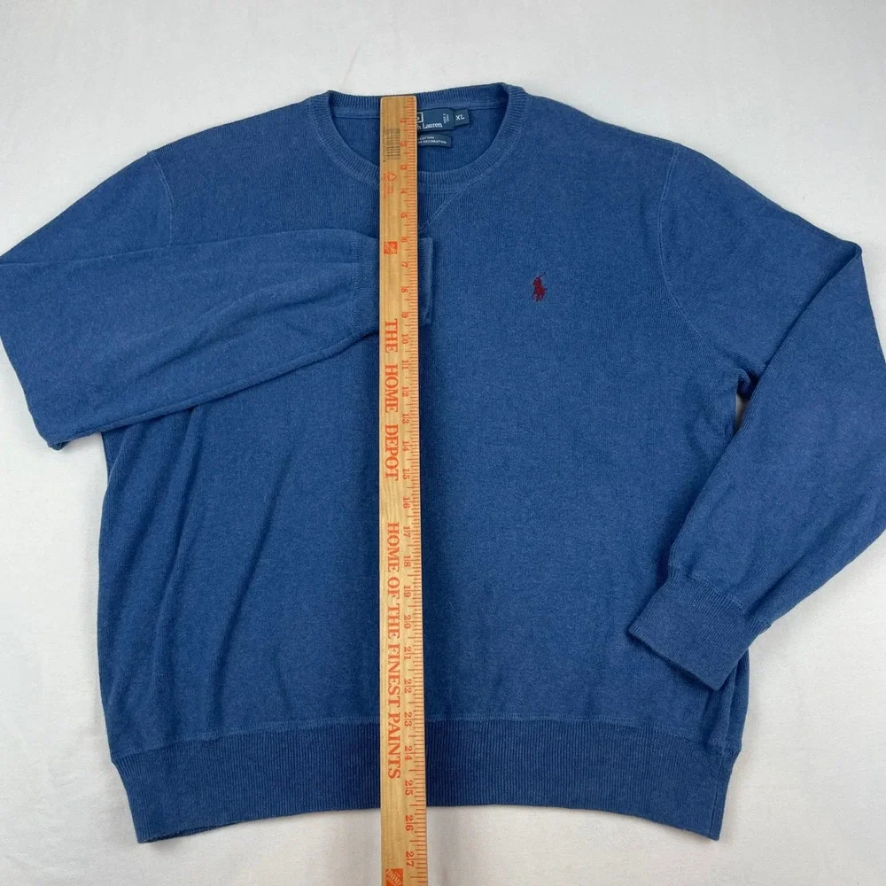 Polo Ralph Lauren Mens XL Blue Cotton Crewneck Sweater Red Pony Logo Knit